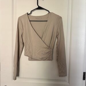 Abercrombie & Fitch Tan Long Sleeve Wrap Blouse